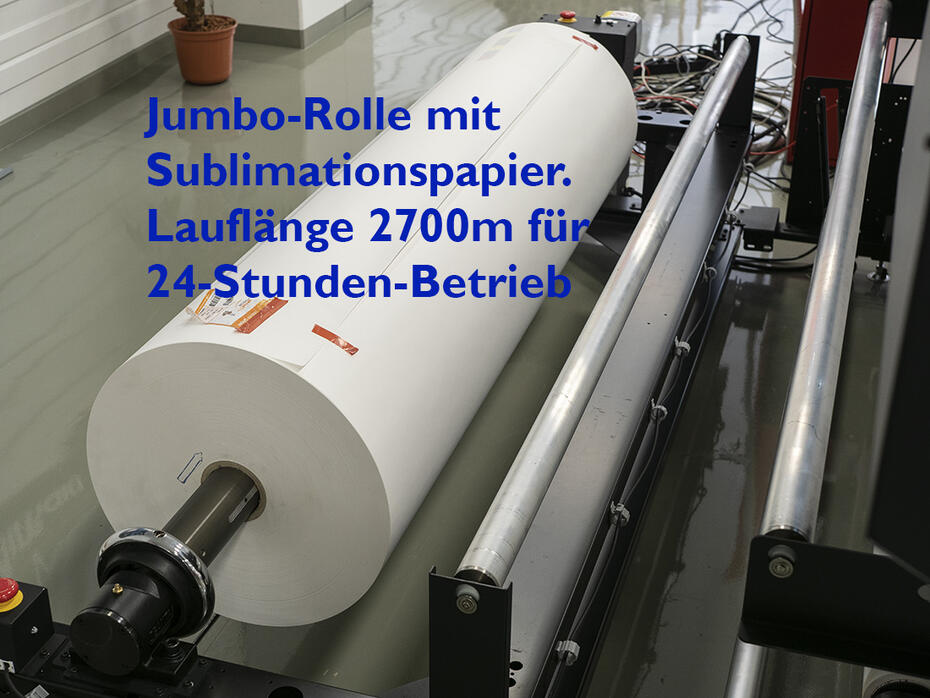 Jumborolle Sublimationspapier mit 2700m Lauflänge für Betrieb rund um die Uhr.